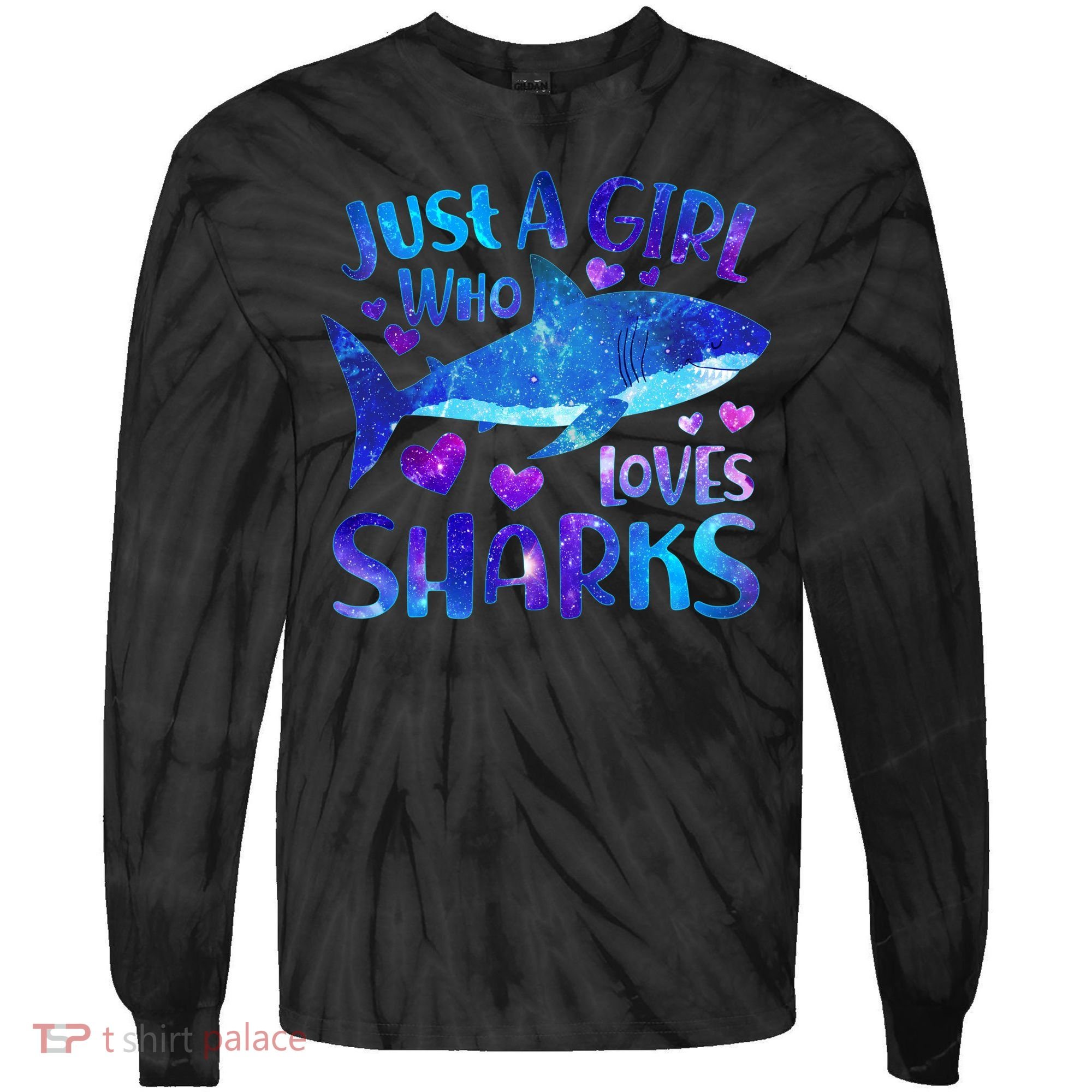 Funny Cute Just A Girl Who Loves Sharks Tie-Dye Long Sleeve Shirt