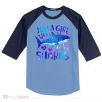 Funny Cute Just A Girl Who Loves Sharks Raglan Baseball Sleeve Shirt thumb 0