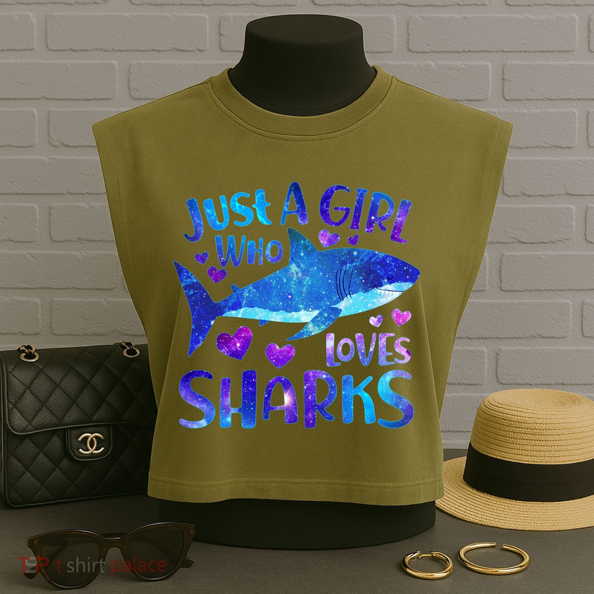 Funny Cute Just A Girl Who Loves Sharks Garment-Dyed Women's Muscle Tee
