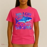 Funny Cute Just A Girl Who Loves Sharks T-Shirt thumb 4