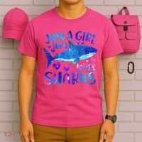 Funny Cute Just A Girl Who Loves Sharks T-Shirt thumb 6