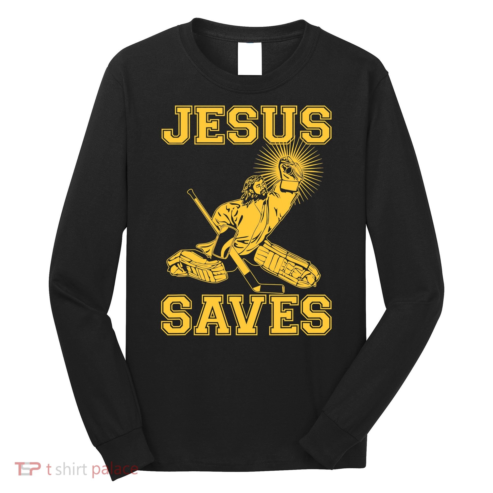Funny Christian Jesus Saves Hockey Long Sleeve Shirt