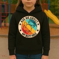 Funny Cat Kitten Ask Me About My BUTTHOLE Animal Butt Kids Hoodie thumb 3