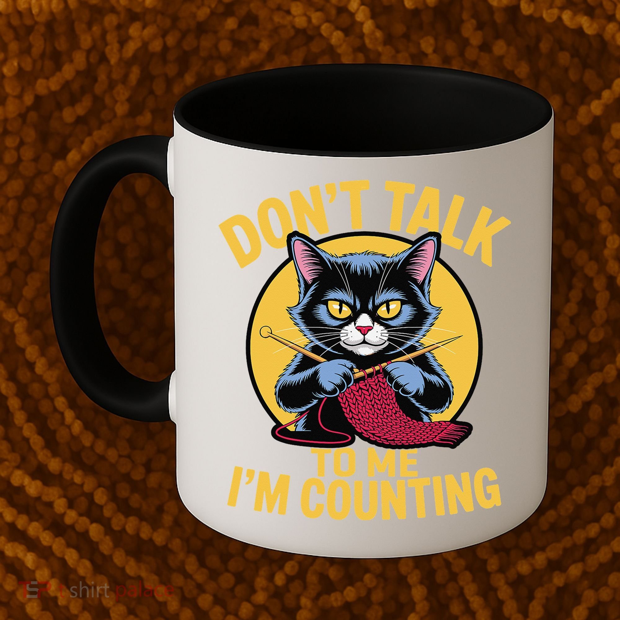Funny Cat Knits Lover Dont Talk To Me Im Counting Knitting Coffee Mug