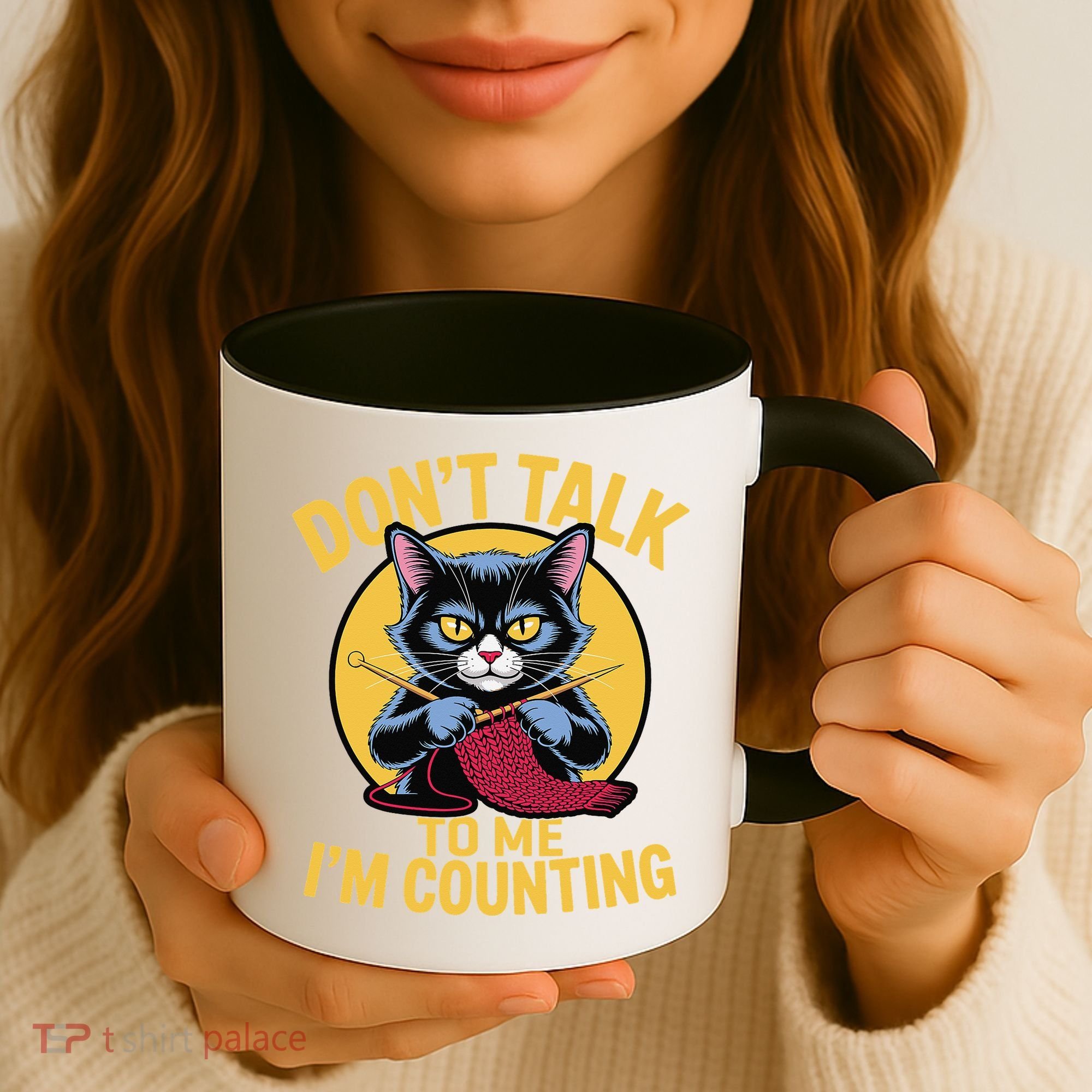 Funny Cat Knits Lover Dont Talk To Me Im Counting Knitting Coffee Mug