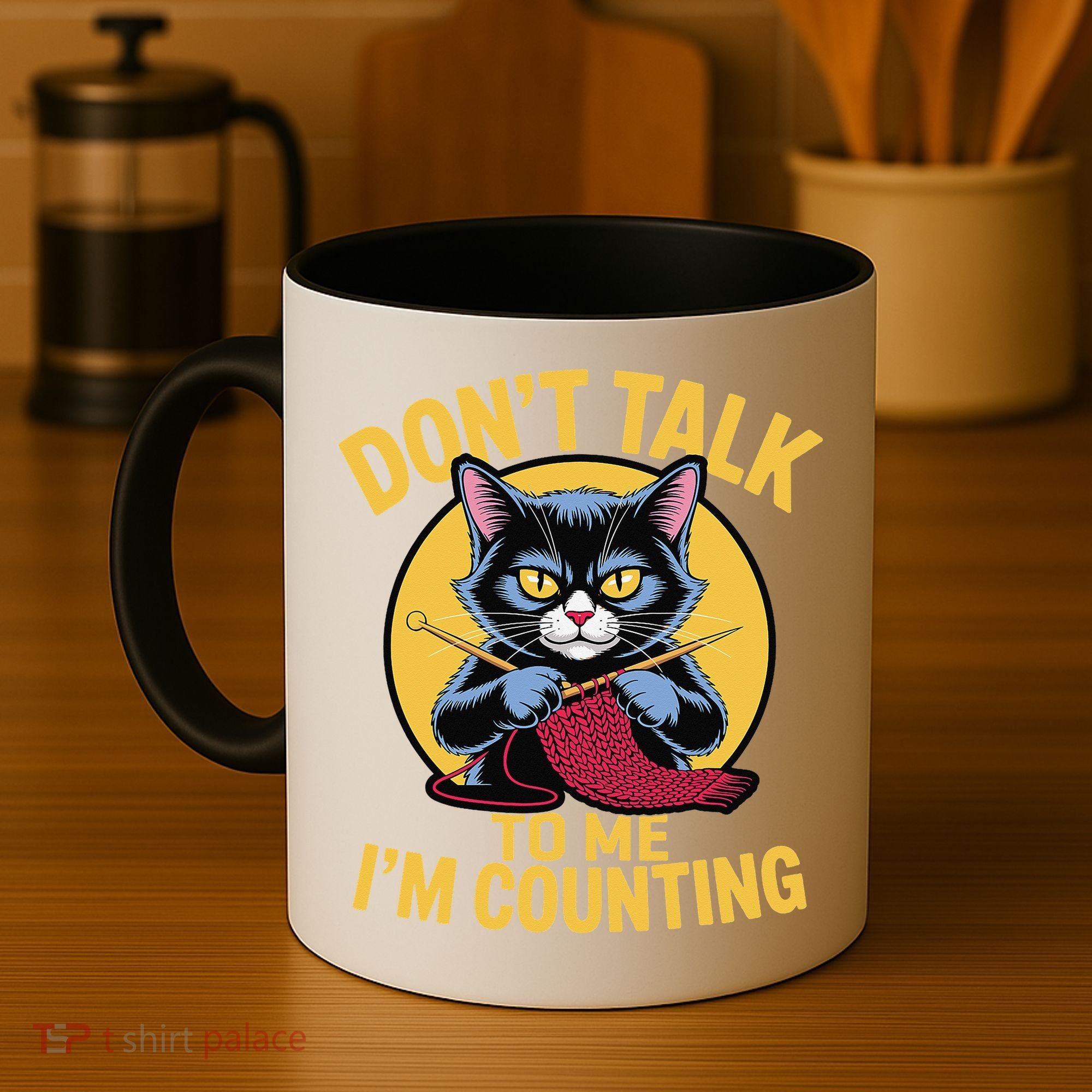 Funny Cat Knits Lover Dont Talk To Me Im Counting Knitting Coffee Mug