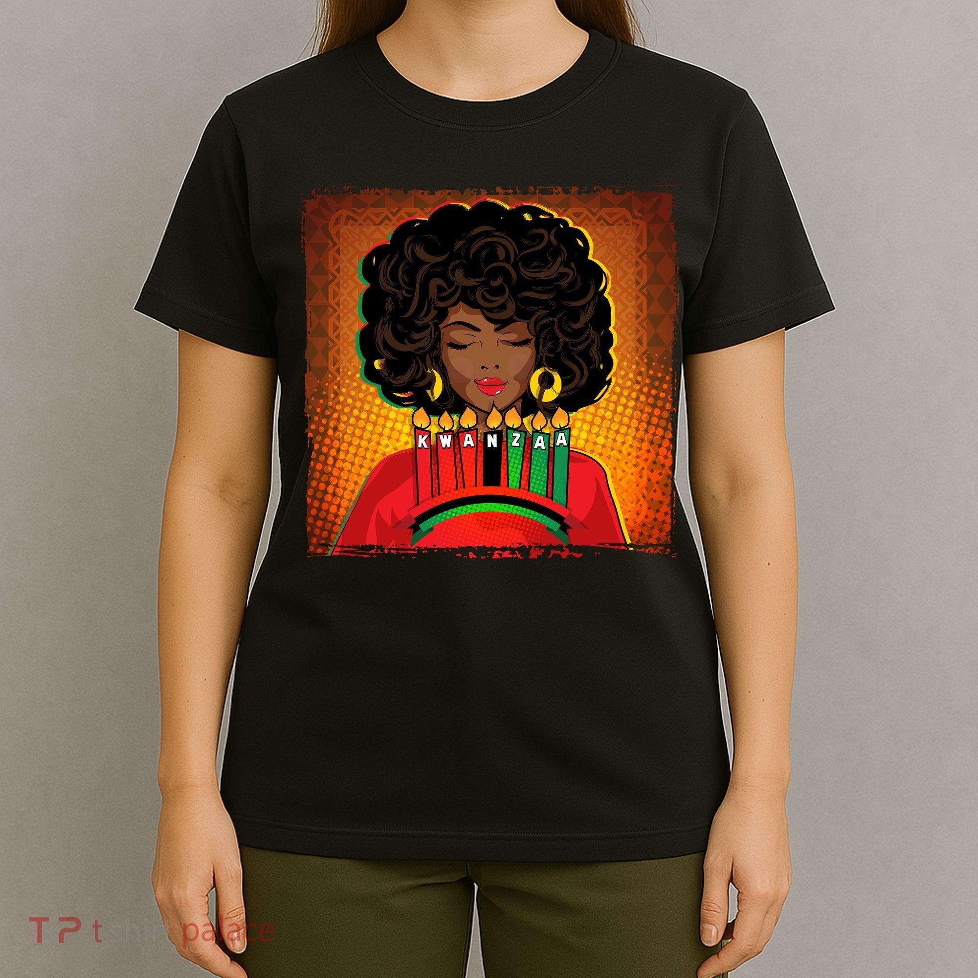 Festive Celebrate Kwanzaa Black African American Woman T-Shirt
