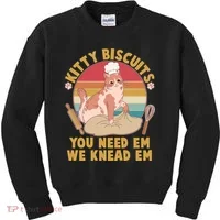 Funny Cute Kitty Biscuits You Need Em We Knead Em Kids Sweatshirt thumb 0