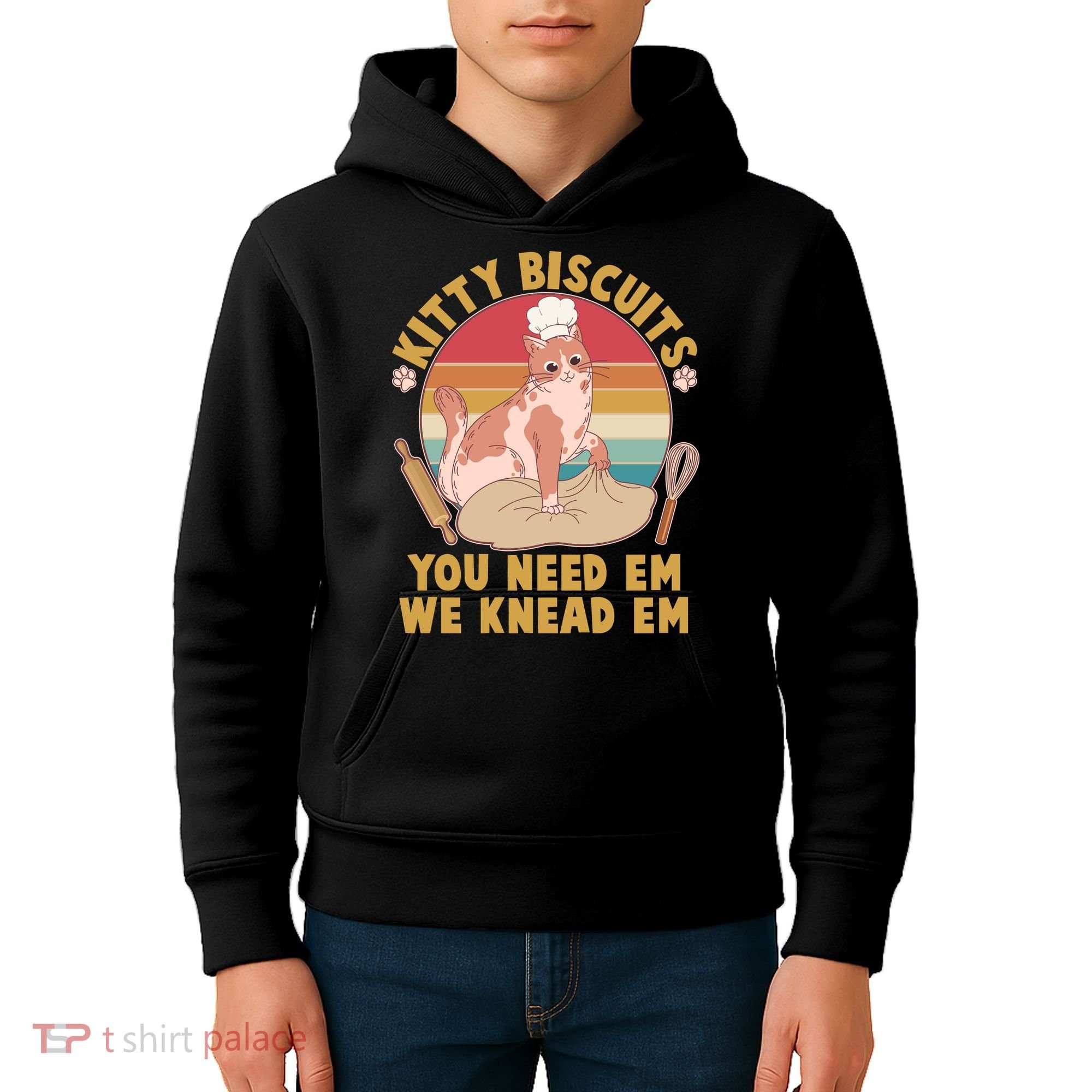 Funny Cute Kitty Biscuits You Need Em We Knead Em Kids Hoodie