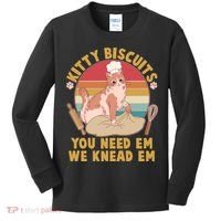 Funny Cute Kitty Biscuits You Need Em We Knead Em Kids Long Sleeve Shirt thumb 0