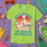 Funny Cute Kitty Biscuits You Need Em We Knead Em Kids T-Shirt thumb 3