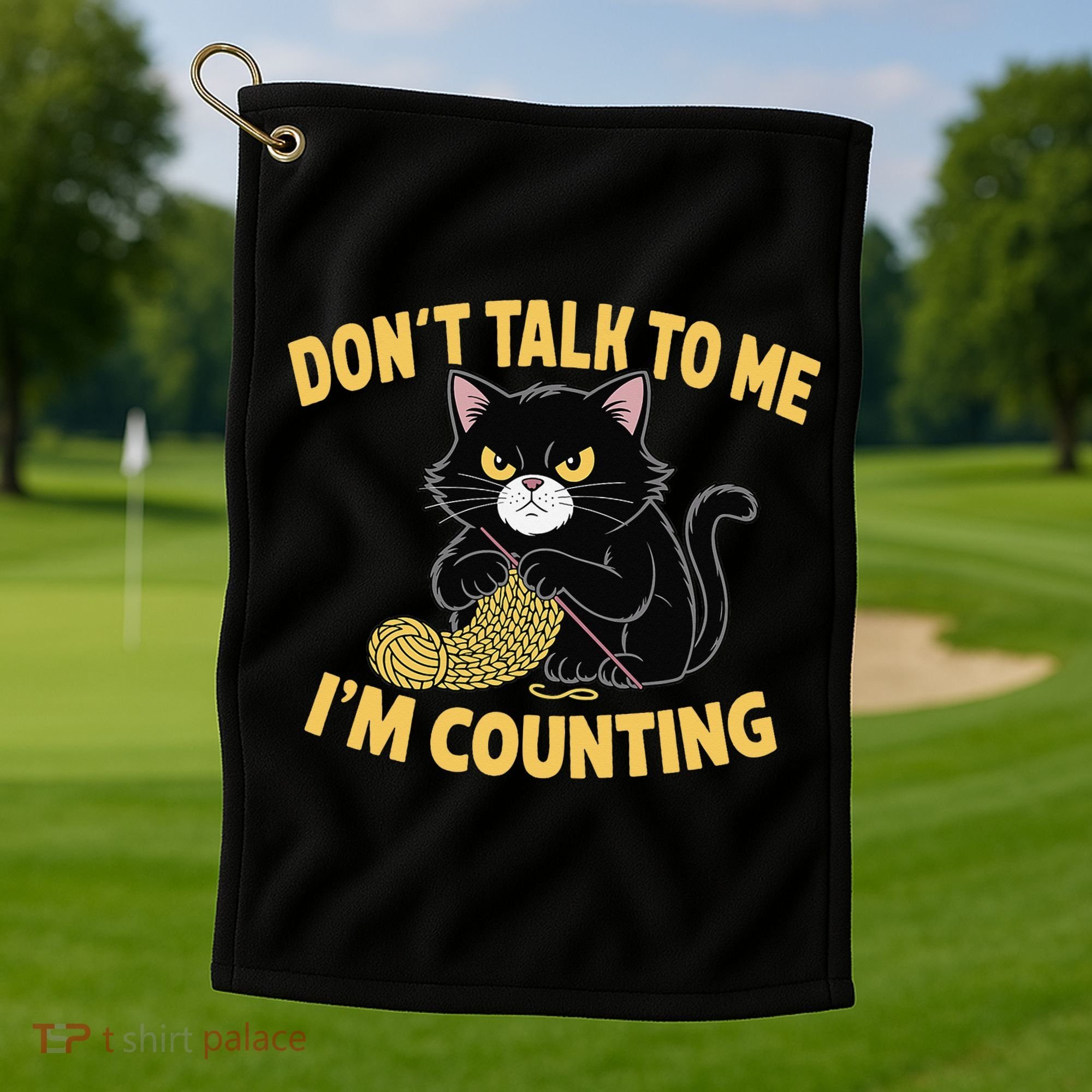 Funny Cat Knits Lover Dont Talk To Me Im Counting Knitting Golf Towel