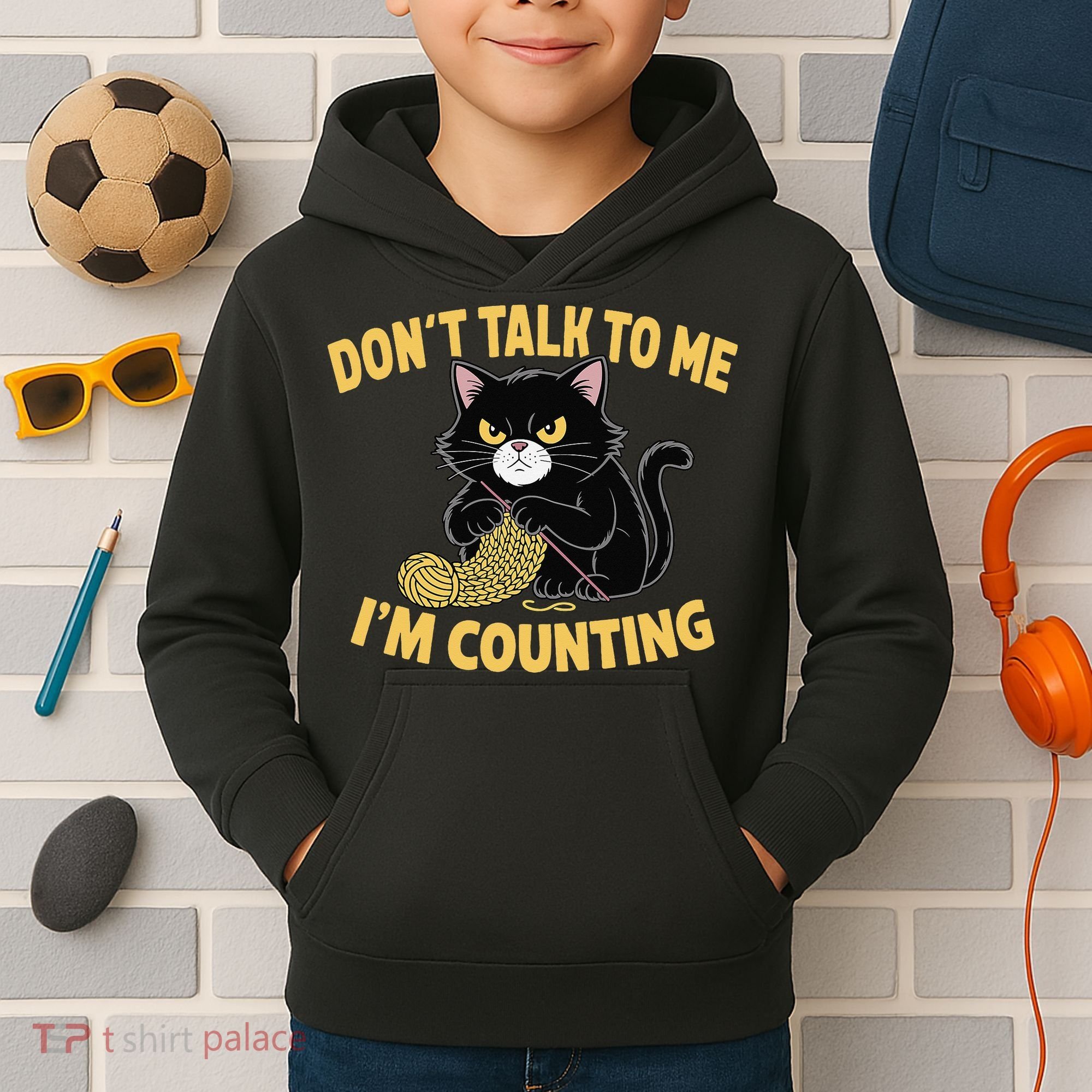 Funny Cat Knits Lover Dont Talk To Me Im Counting Knitting Kids Hoodie