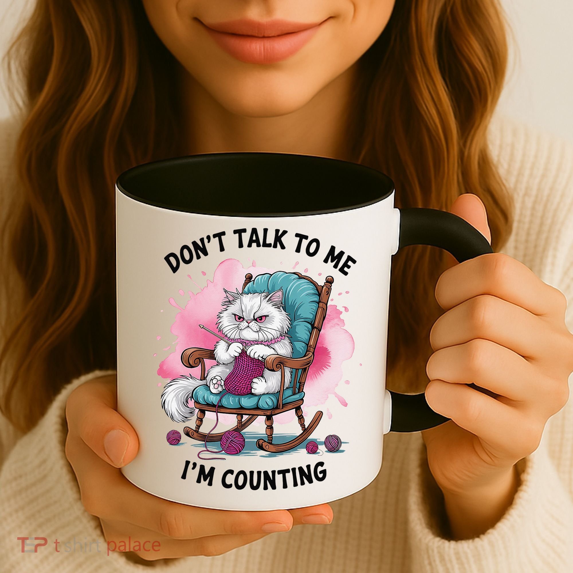 Funny Cat Knits Lover Dont Talk To Me Im Counting Knitting Coffee Mug