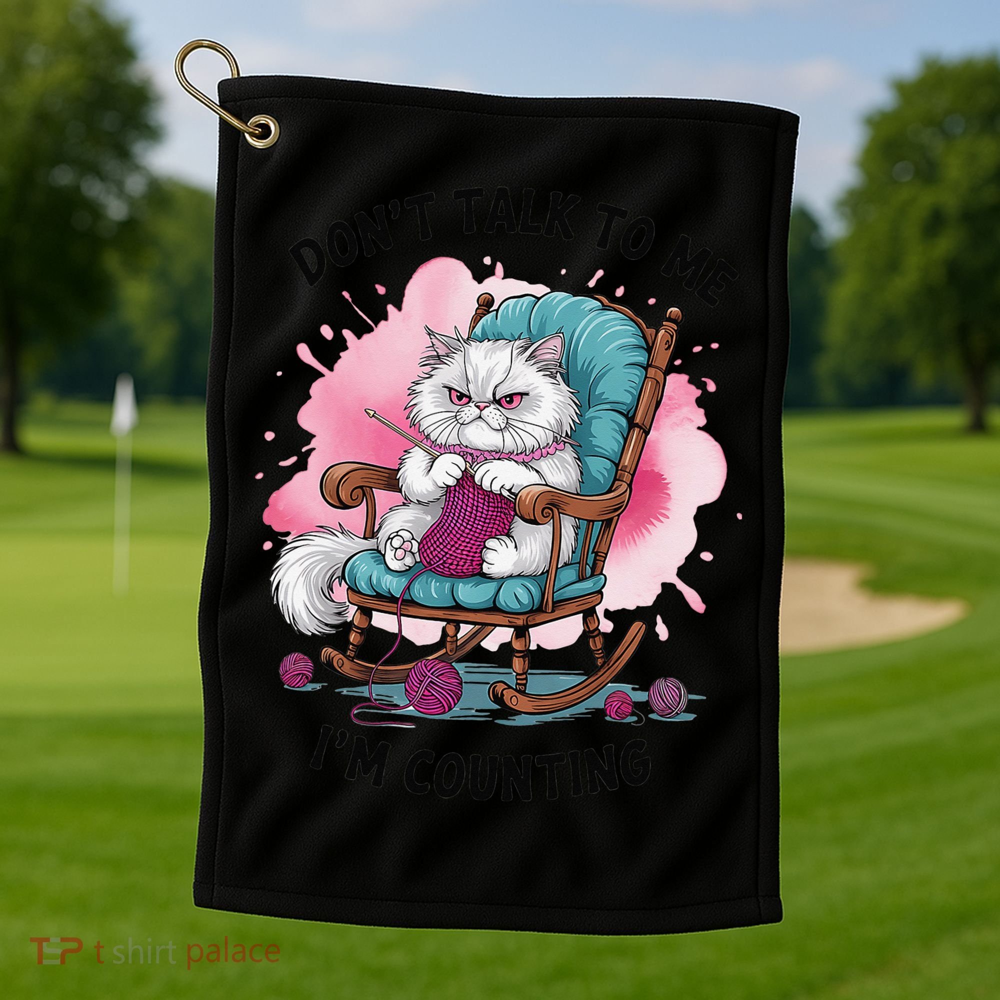 Funny Cat Knits Lover Dont Talk To Me Im Counting Knitting Golf Towel