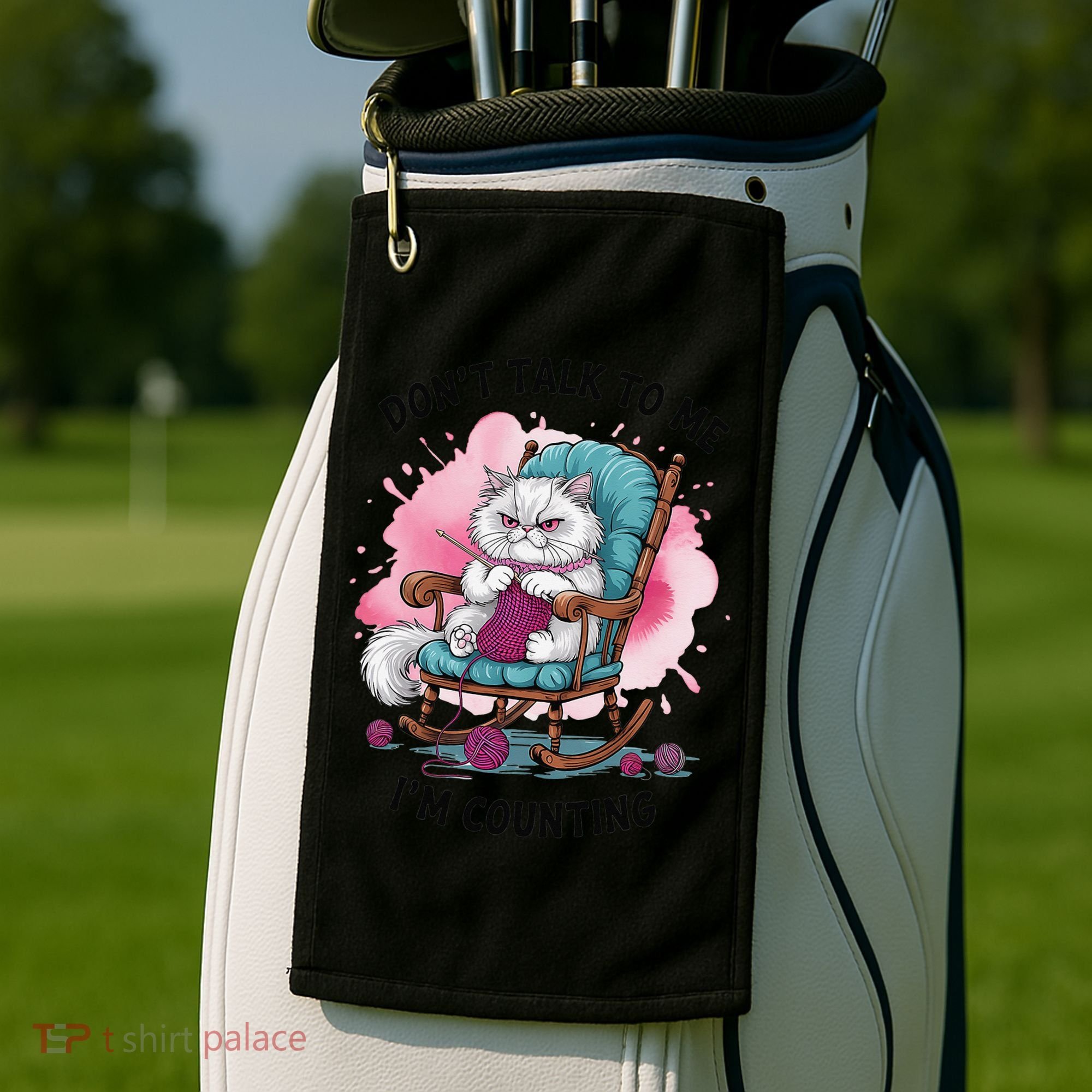 Funny Cat Knits Lover Dont Talk To Me Im Counting Knitting Golf Towel