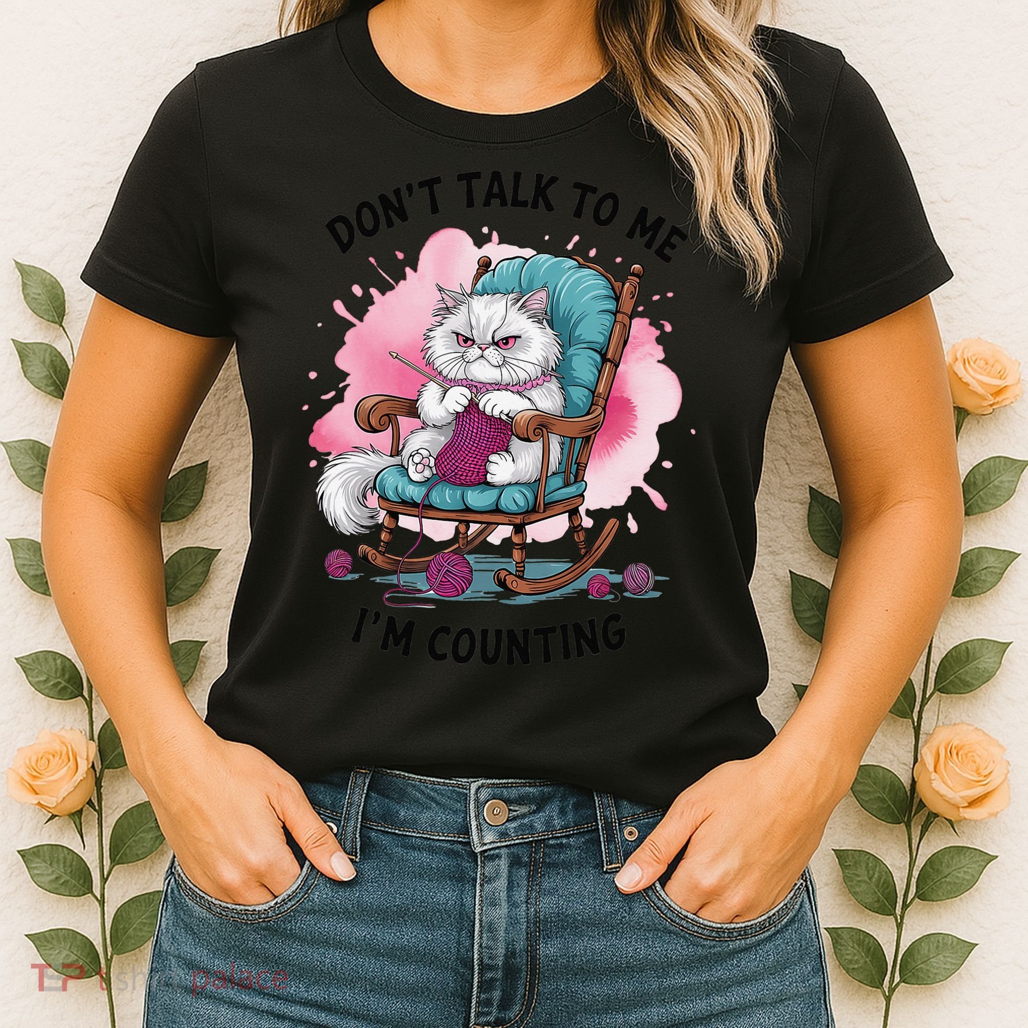 Funny Cat Knits Lover Dont Talk To Me Im Counting Knitting Women's T-Shirt