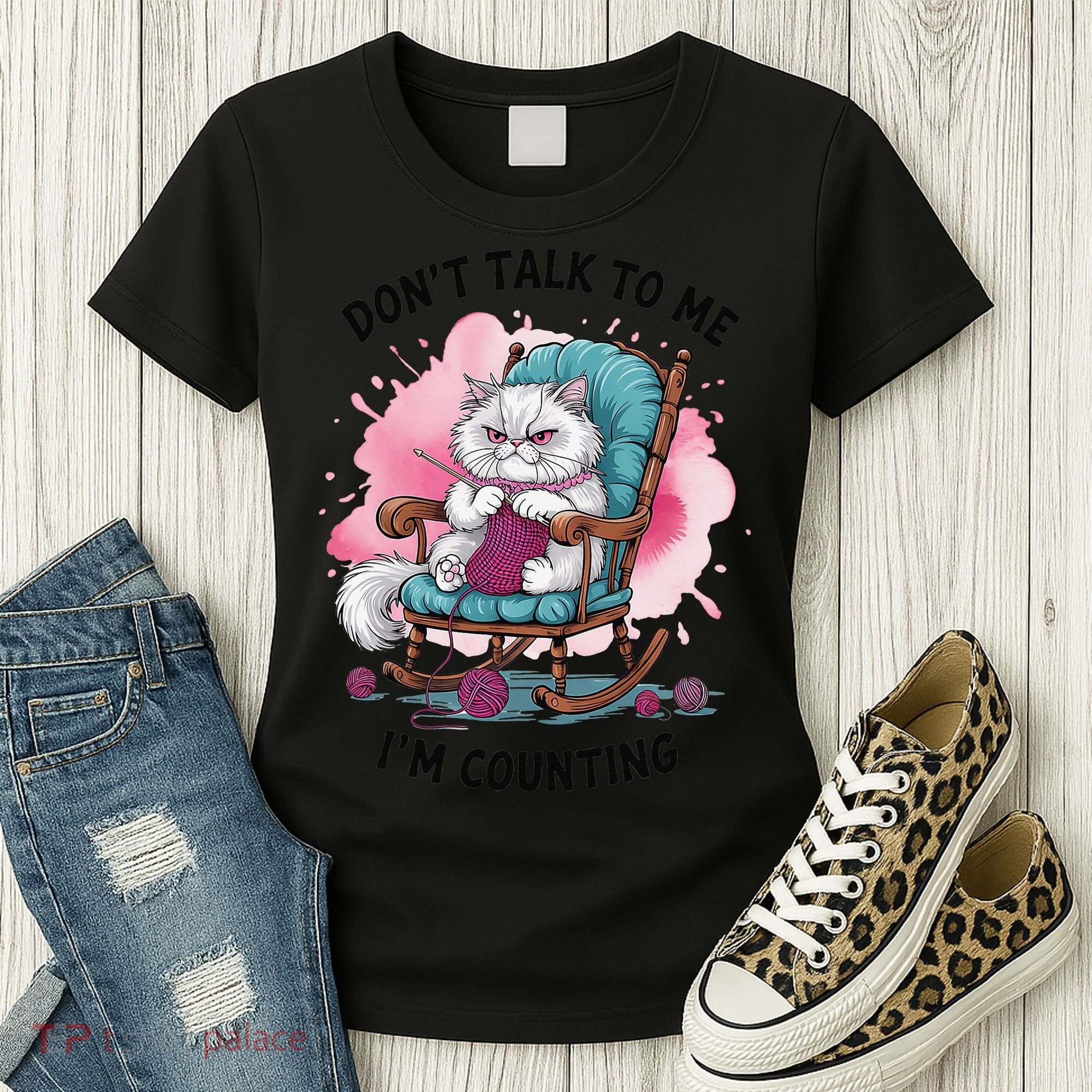 Funny Cat Knits Lover Dont Talk To Me Im Counting Knitting Women's T-Shirt