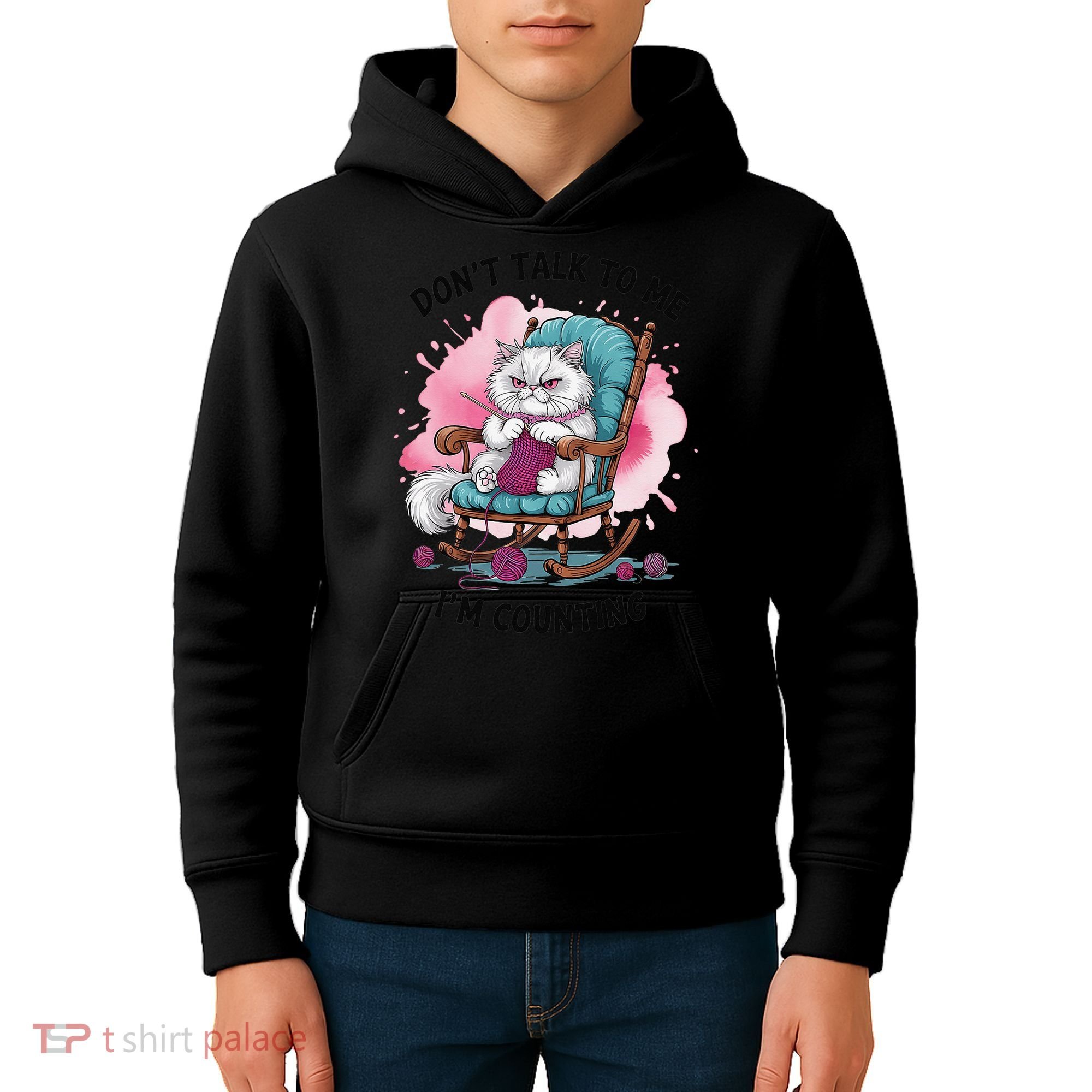 Funny Cat Knits Lover Dont Talk To Me Im Counting Knitting Kids Hoodie