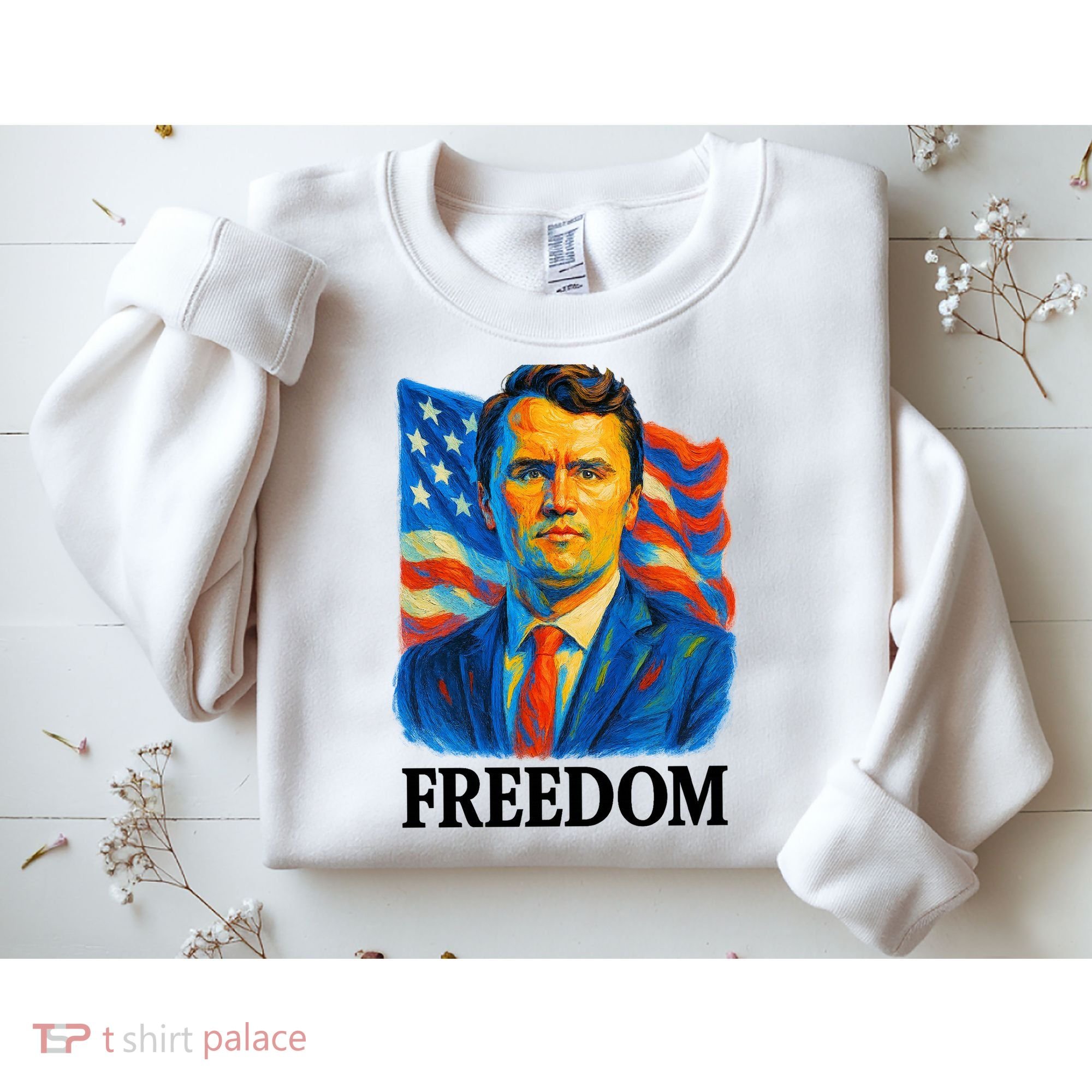 Freedom Charlie Kirk: 3D Oil Painting Vibrant Spectrum Sweatshirt