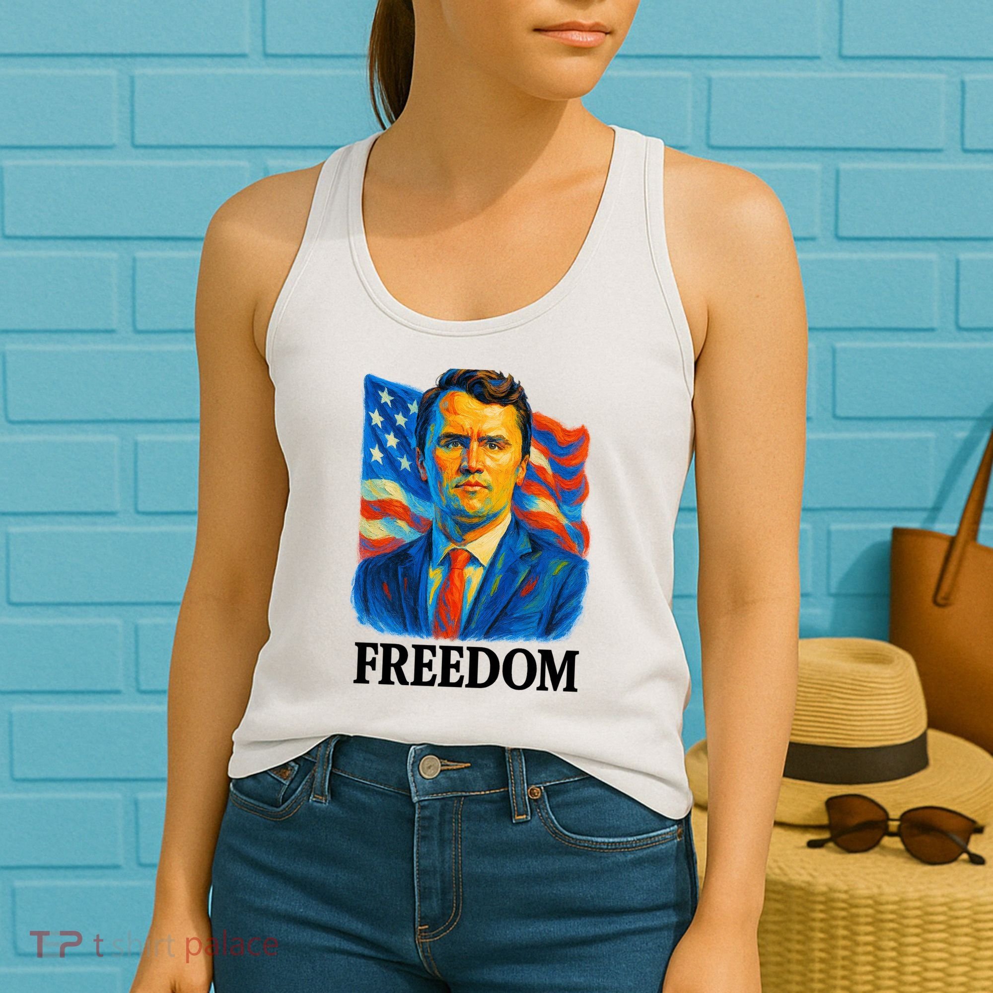 Freedom Charlie Kirk: 3D Oil Painting Vibrant Spectrum Women's Tank Top
