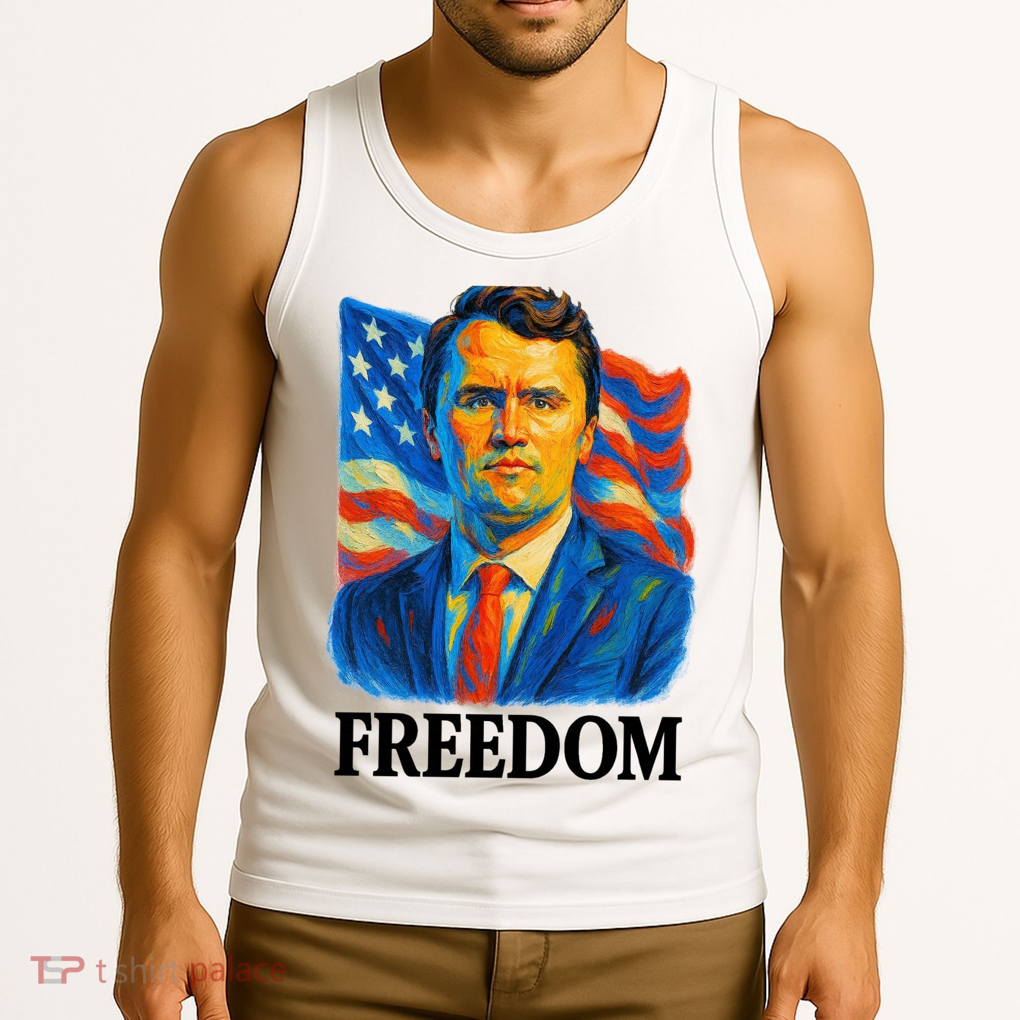 Freedom Charlie Kirk: 3D Oil Painting Vibrant Spectrum Tank Top