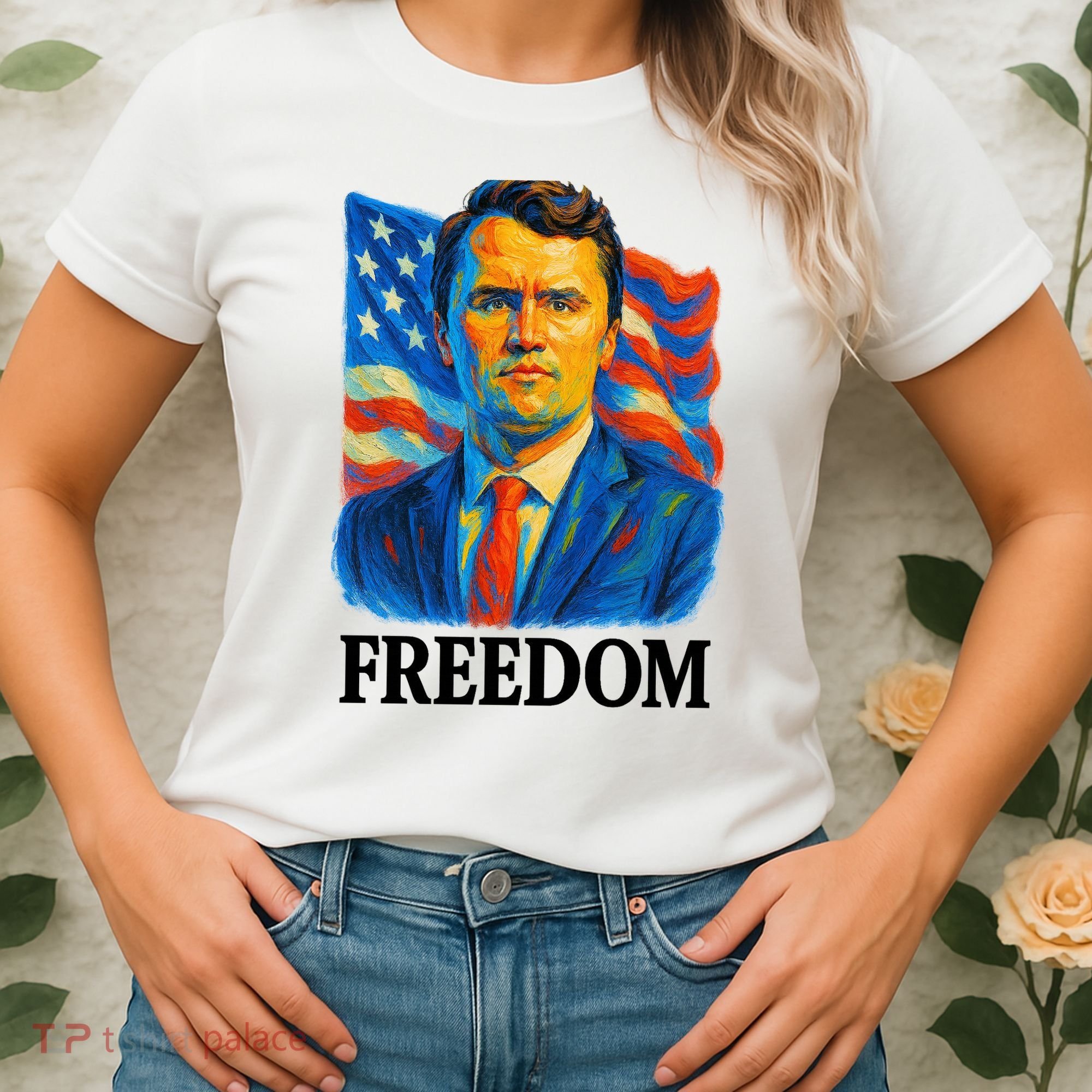 Freedom Charlie Kirk: 3D Oil Painting Vibrant Spectrum Women's T-Shirt