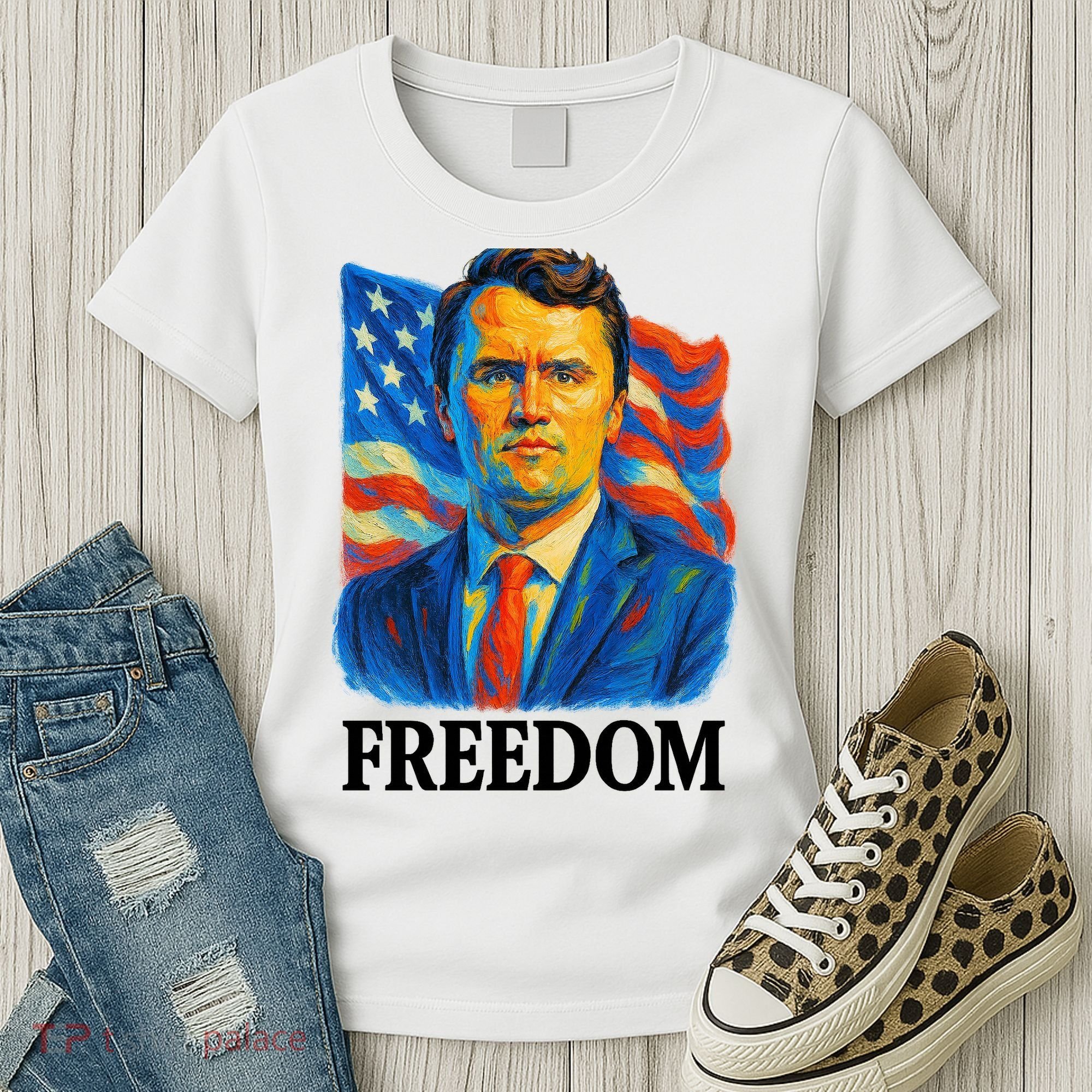 Freedom Charlie Kirk: 3D Oil Painting Vibrant Spectrum Women's T-Shirt