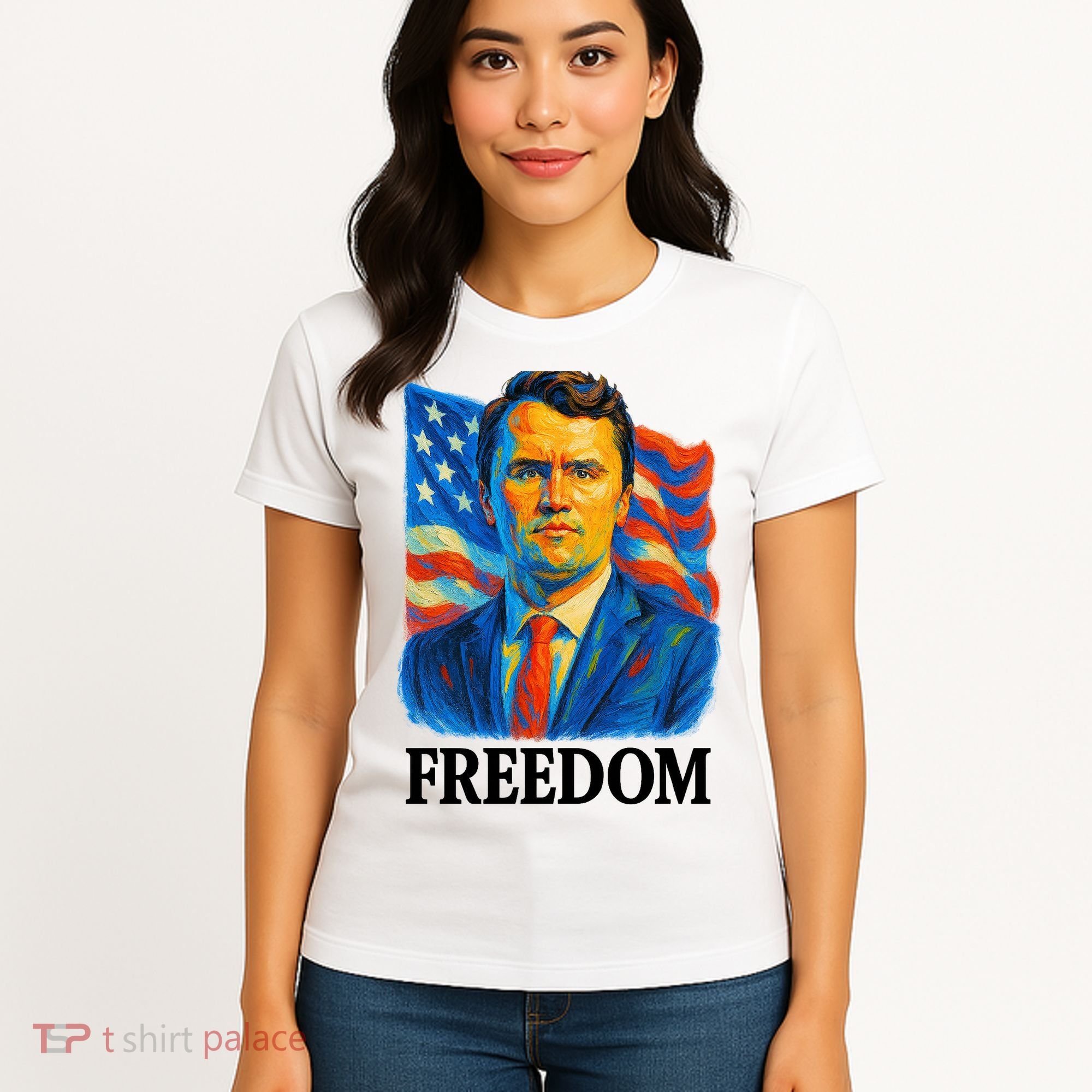 Freedom Charlie Kirk: 3D Oil Painting Vibrant Spectrum Women's T-Shirt
