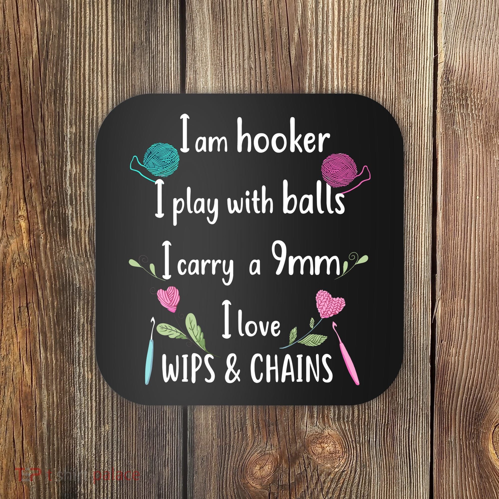 Funny Crochet Knitting I’M A Hooker Funny Crochet Coaster