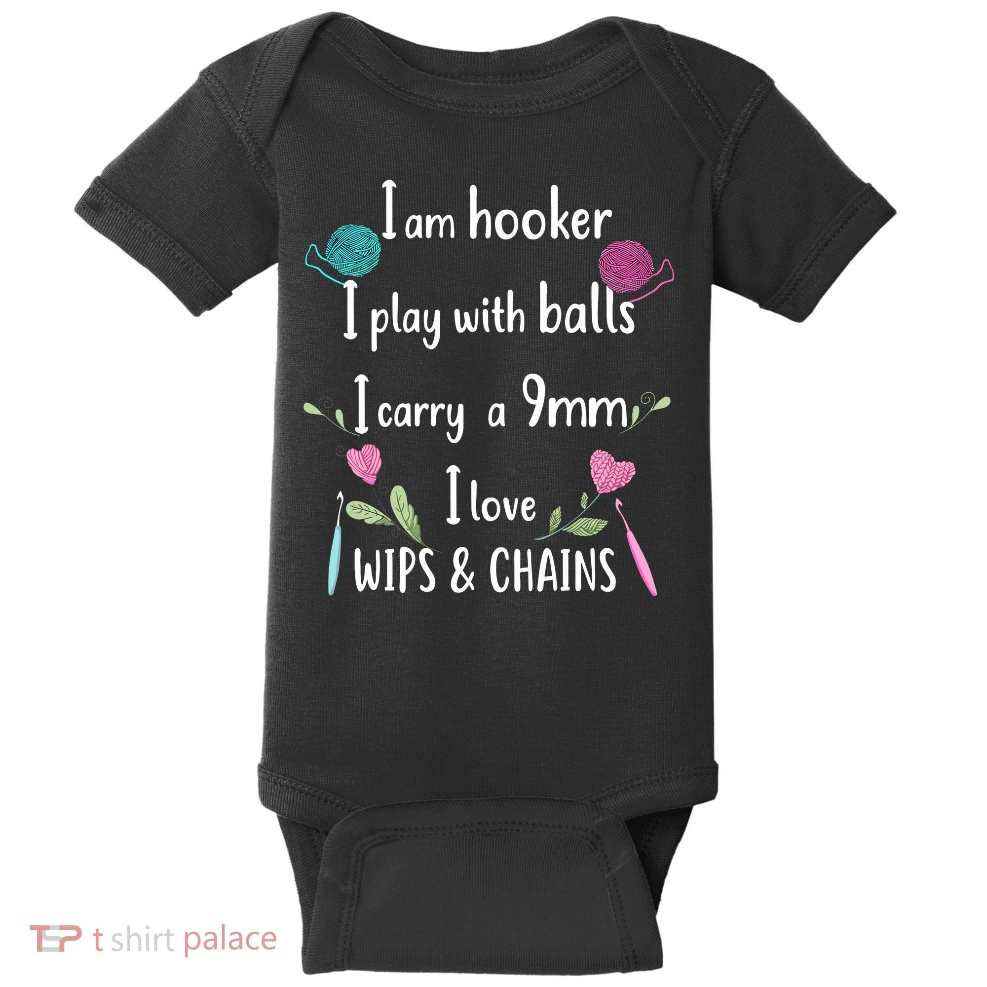 Funny Crochet Knitting I’M A Hooker Funny Crochet Baby Bodysuit