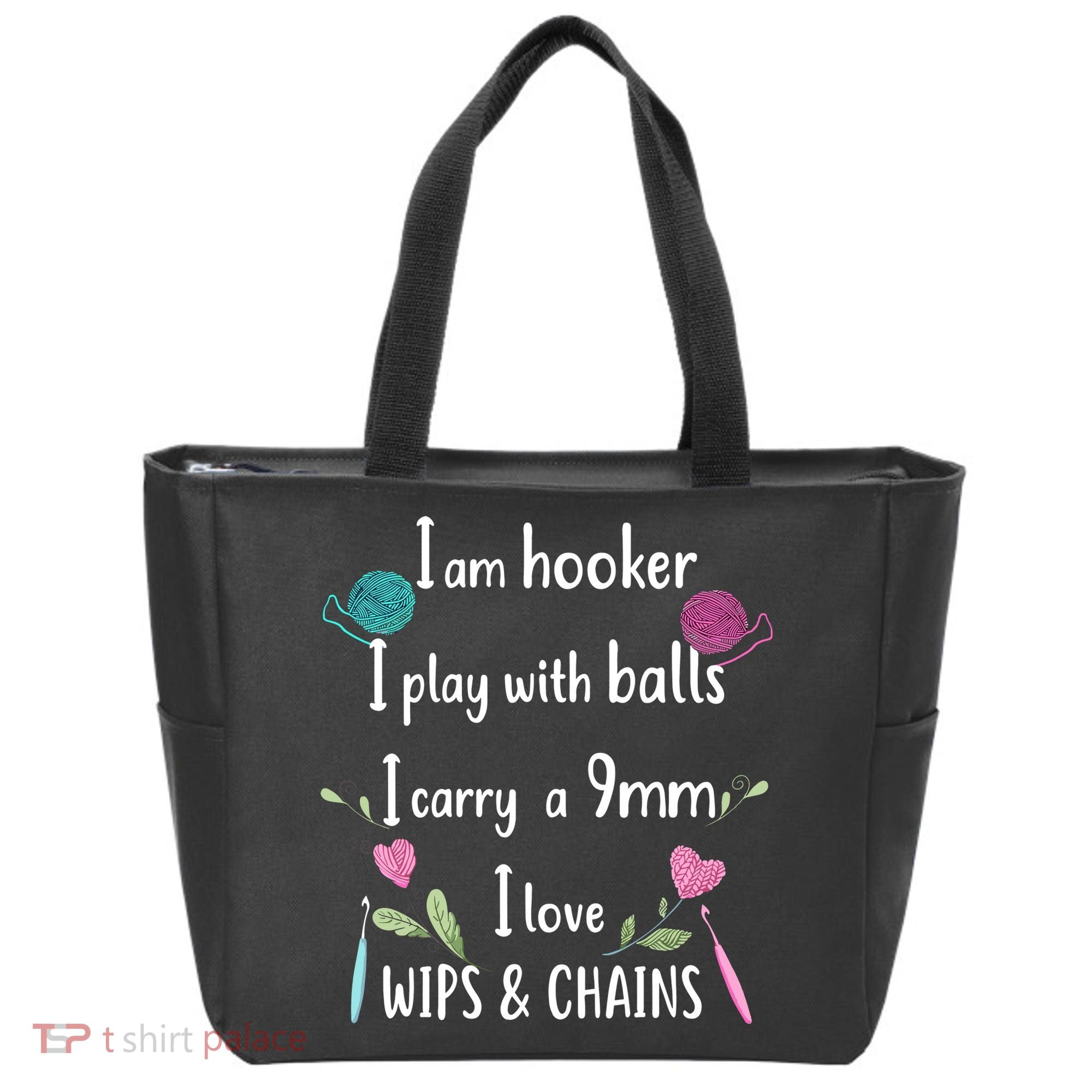 Funny Crochet Knitting I’M A Hooker Funny Crochet Tote Bag