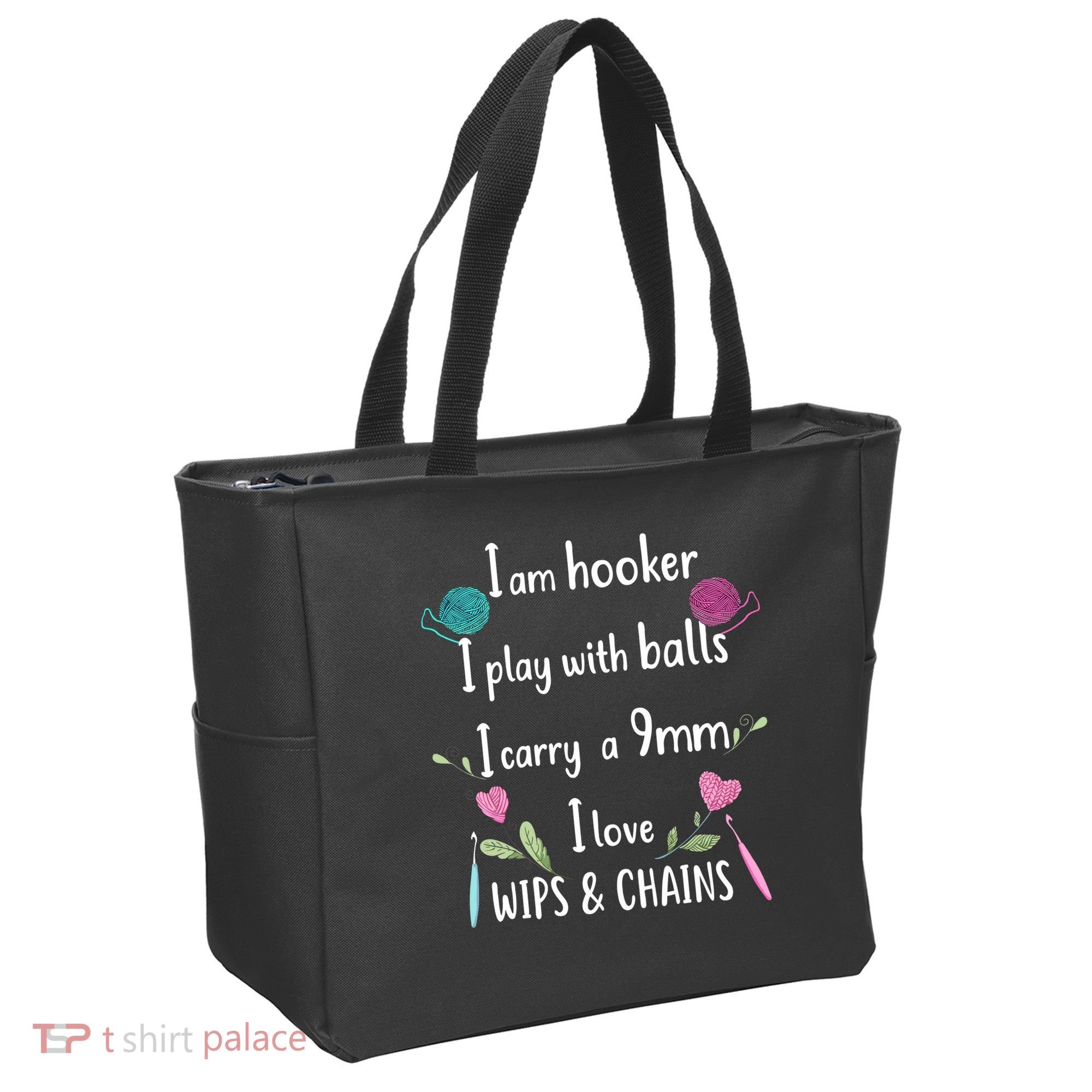Funny Crochet Knitting I’M A Hooker Funny Crochet Tote Bag