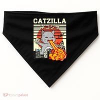 Funny Catzilla Kawaii Cat Kitten Lover Japanese Sunset USA-Made Doggie Bandana thumb 0