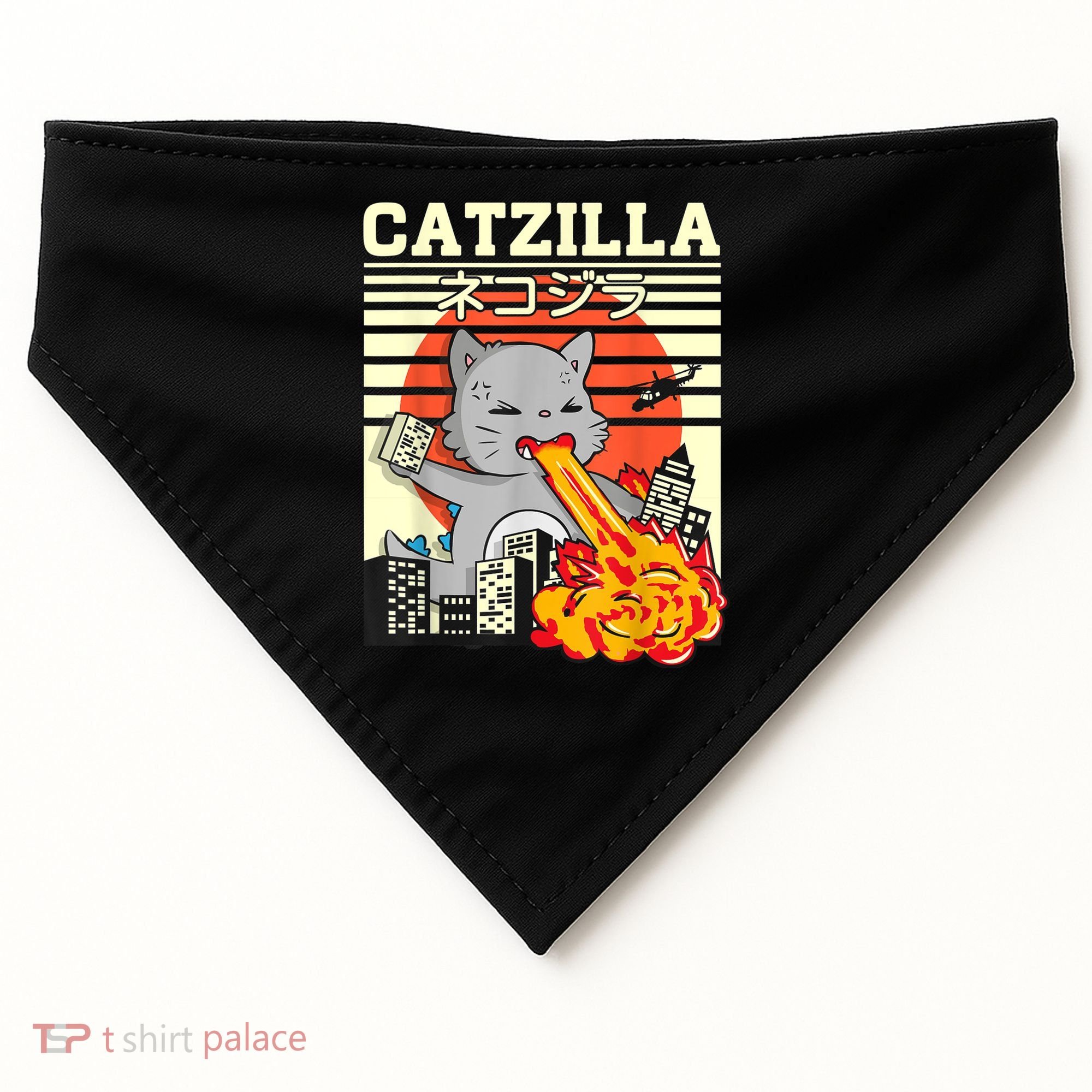 Funny Catzilla Kawaii Cat Kitten Lover Japanese Sunset USA-Made Doggie Bandana