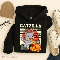 Funny Catzilla Kawaii Cat Kitten Lover Japanese Sunset Hoodie thumb 4