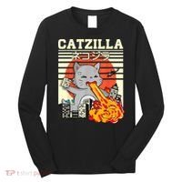 Funny Catzilla Kawaii Cat Kitten Lover Japanese Sunset Long Sleeve Shirt thumb 0