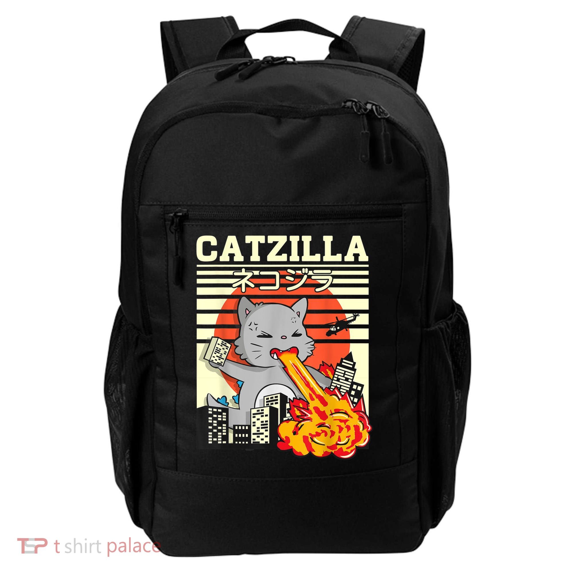 Funny Catzilla Kawaii Cat Kitten Lover Japanese Sunset Backpack