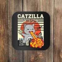 Funny Catzilla Kawaii Cat Kitten Lover Japanese Sunset Coaster thumb 0