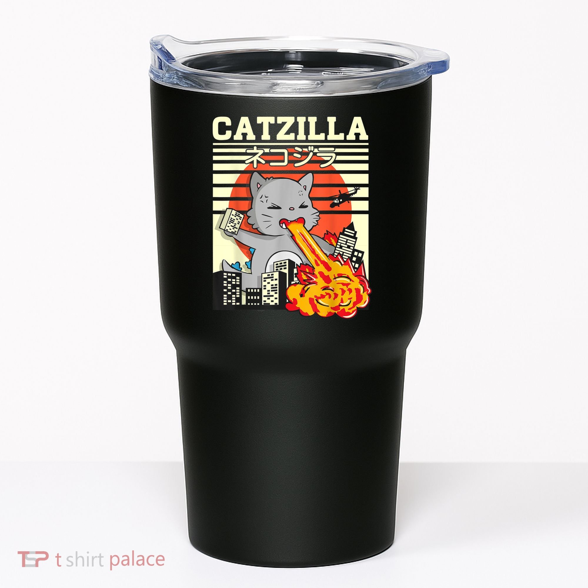 Funny Catzilla Kawaii Cat Kitten Lover Japanese Sunset Tumbler