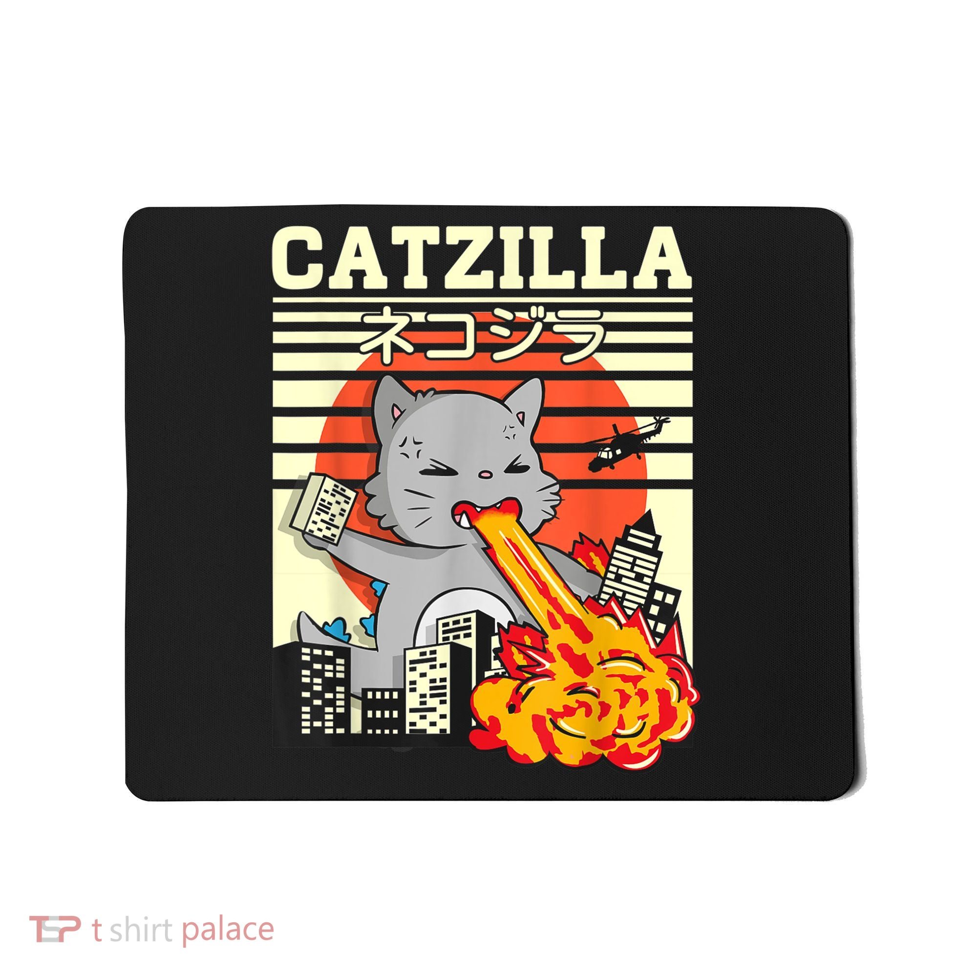 Funny Catzilla Kawaii Cat Kitten Lover Japanese Sunset Mousepad