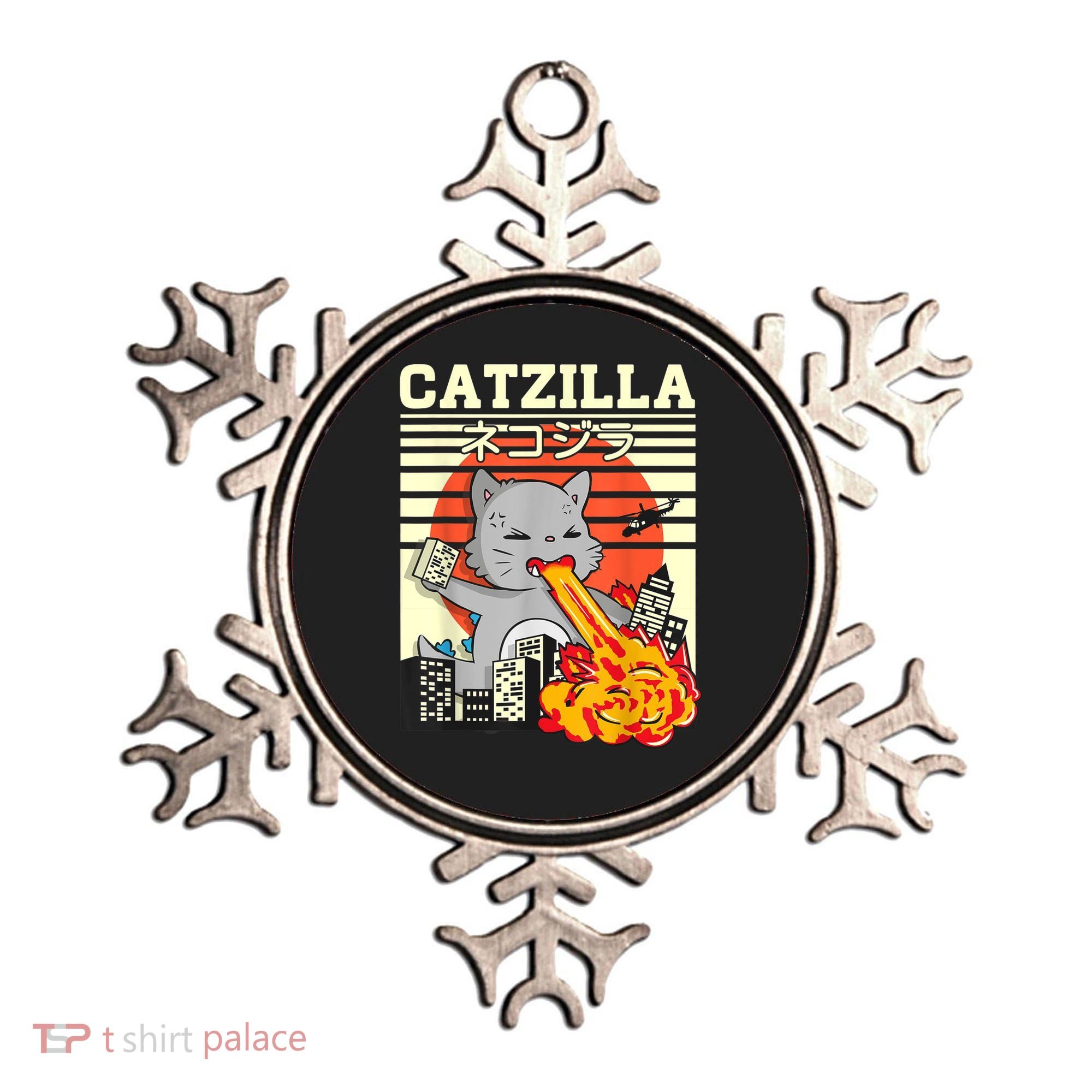 Funny Catzilla Kawaii Cat Kitten Lover Japanese Sunset Ornament