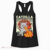 Funny Catzilla Kawaii Cat Kitten Lover Japanese Sunset Women's Tank Top thumb 0