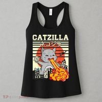 Funny Catzilla Kawaii Cat Kitten Lover Japanese Sunset Women's Tank Top thumb 3