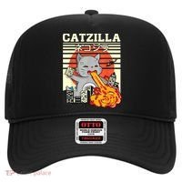 Funny Catzilla Kawaii Cat Kitten Lover Japanese Sunset Hat thumb 0