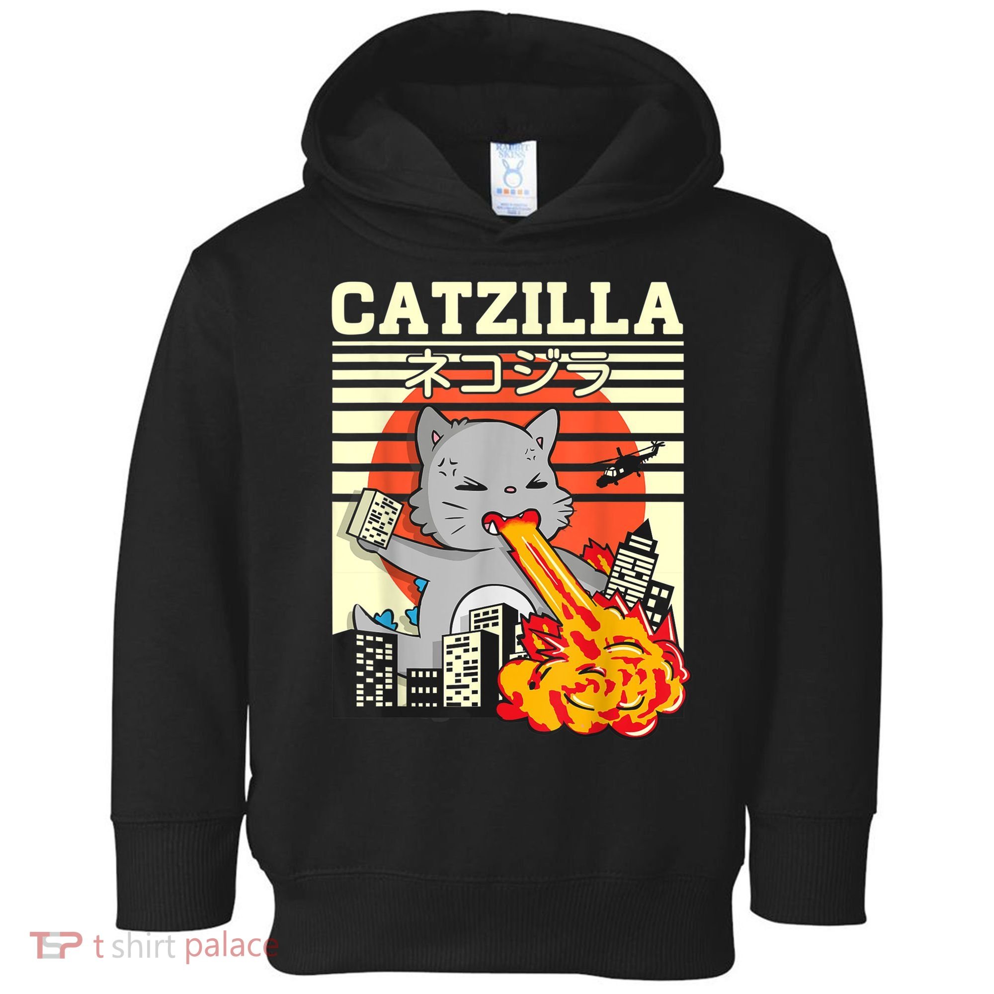 Funny Catzilla Kawaii Cat Kitten Lover Japanese Sunset Toddler Hoodie
