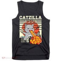 Funny Catzilla Kawaii Cat Kitten Lover Japanese Sunset Tank Top thumb 0