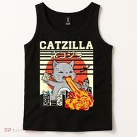 Funny Catzilla Kawaii Cat Kitten Lover Japanese Sunset Tank Top thumb 2