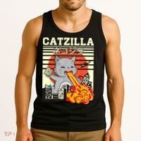 Funny Catzilla Kawaii Cat Kitten Lover Japanese Sunset Tank Top thumb 3