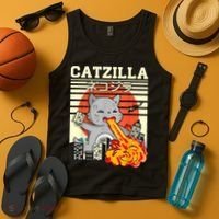 Funny Catzilla Kawaii Cat Kitten Lover Japanese Sunset Tank Top thumb 4